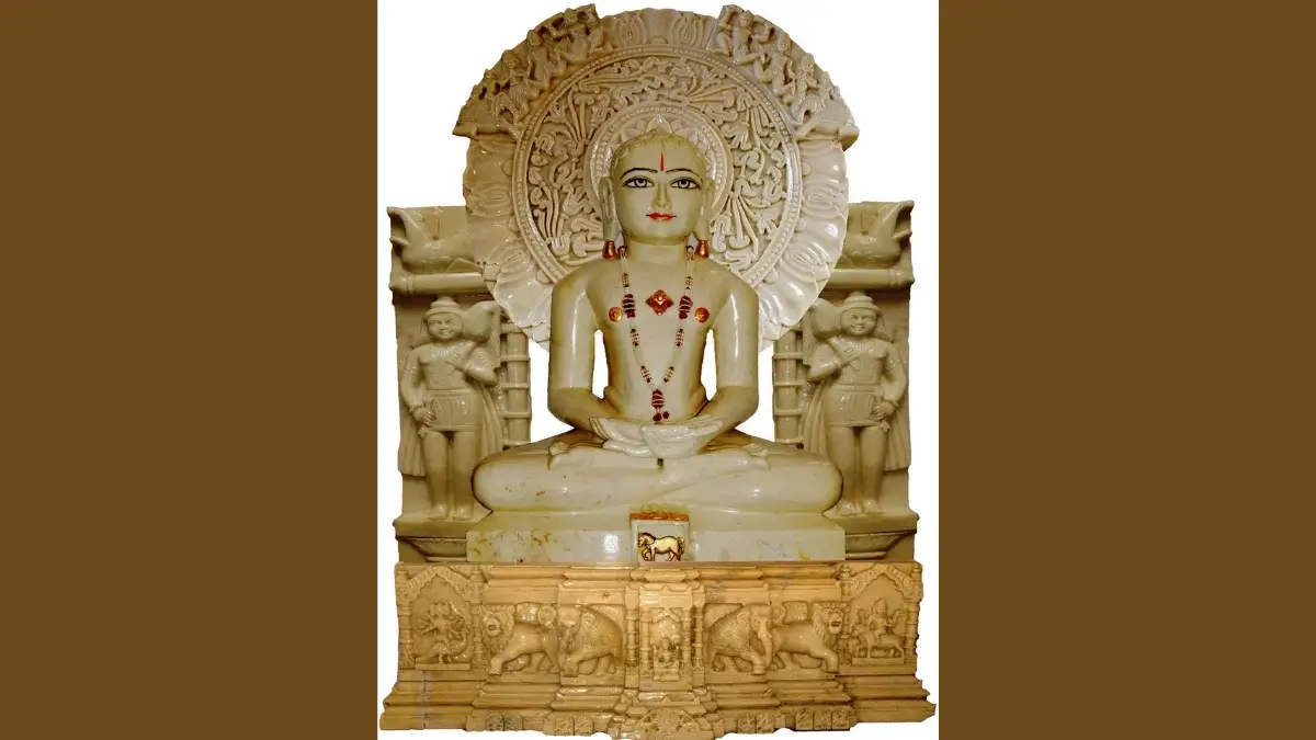 Serene depiction of Sambhavnath Bhagwan in meditative posture